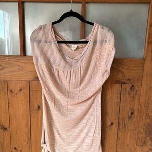 Anthropologie Pale Blush Crochet-Yoke Tunic